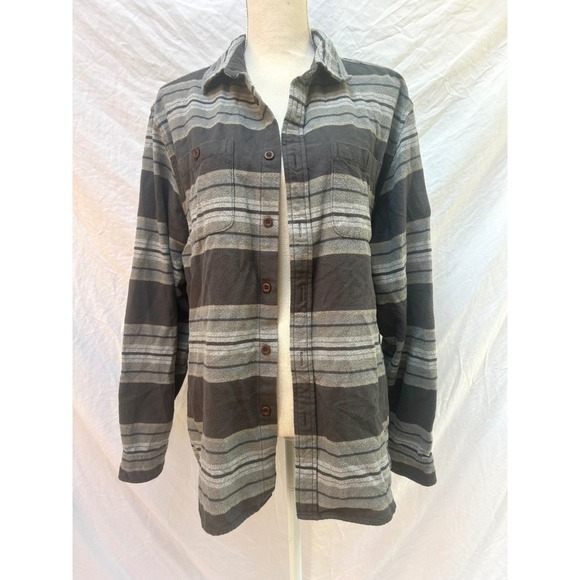 Katin Striped Flannel Shirt Long Sleeve Gray Casual Warm Layering Large - Picture 1 of 6